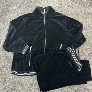 Gloria Vanderbilt Velour‎ Velvet Tracksuit Set Black Full Zip Hoodie & Pants 2X